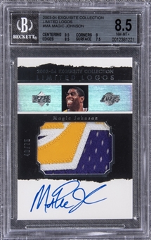 2003-04 UD "Exquisite Collection" Limited Logos #MA Magic Johnson Signed Game Used Patch Card (#40/75) – BGS NM-MT+ 8.5/BGS 10